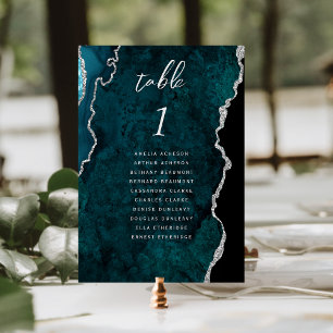 Teal Blue Silver Agate Wedding Table Number