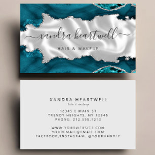 Teal Blue Silver Agate White Luxury Stylist Business Card