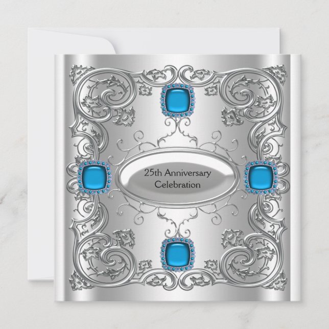 Teal Blue Silver Anniversary Party Invitation (Front)