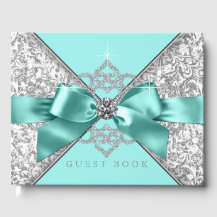 Teal Blue Silver Birthday Party Wedding Guest Book