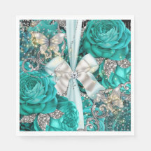 Teal blue silver butterfly rose shabby vintage