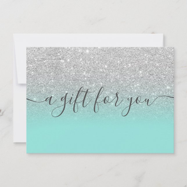 Teal blue silver glitter ombre gift certificate (Front)