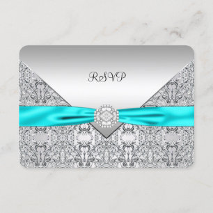 Teal Blue Silver RSVP Card