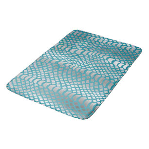 Teal Blue Silver Snake Print Bath Mat