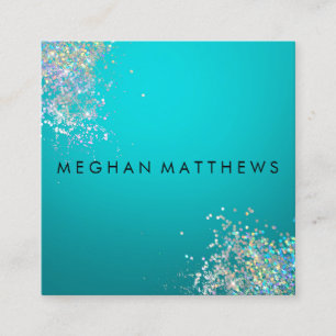 Teal Blue Silver Sparkles Beauty Square Business Card