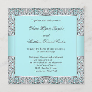 Teal Blue Silver Wedding Invitation