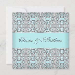 Teal Blue Silver Wedding Invitation Templates