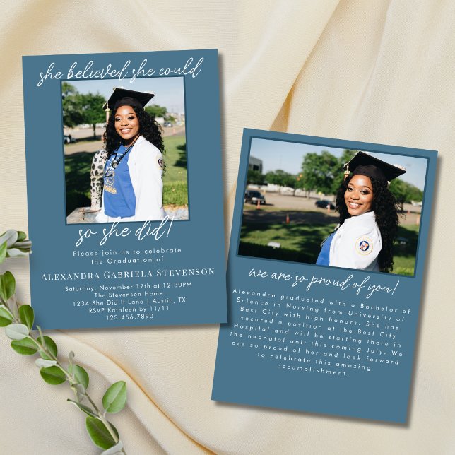 Teal Blue Simple 2 Photo Script Graduation Invitation (Creator Uploaded)