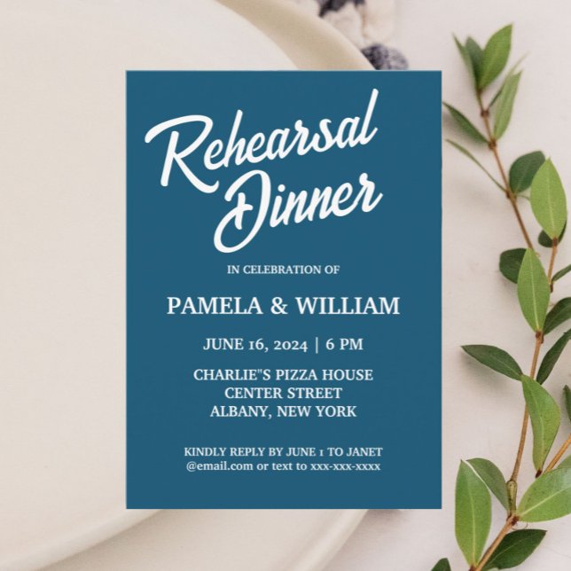 Teal Blue Simple Style Wedding Rehearsal Dinner Invitation (In Situ Wedding)