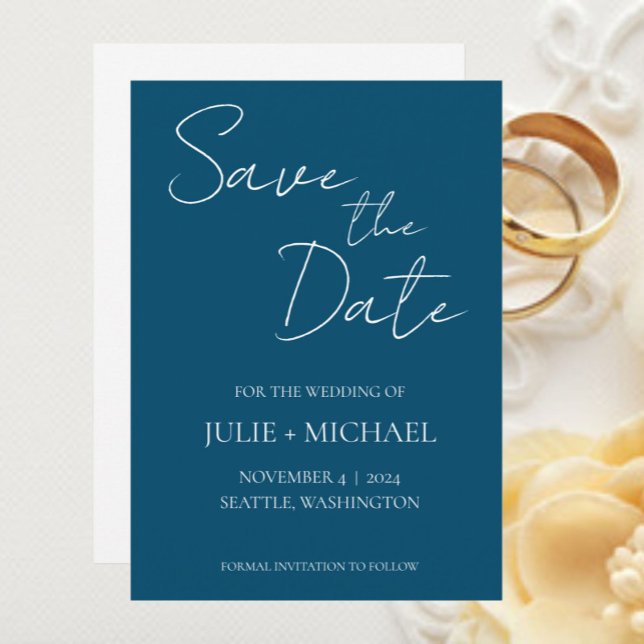 Teal Blue Simple Style Wedding Save The Date (In Situ Wedding)