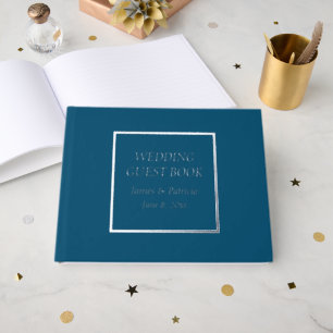 Teal Blue Simple Stylised Lettering Wedding Guest Book