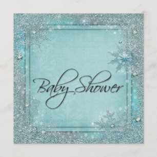 Teal Blue Snowflake Baby Shower Invitation