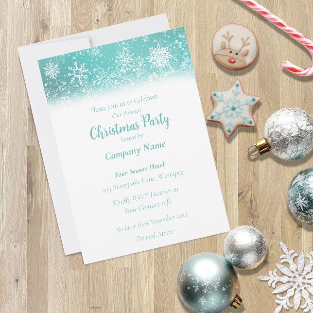 Teal Blue Snowflake Pattern Winter Christmas Party Invitation (Creator Uploaded)