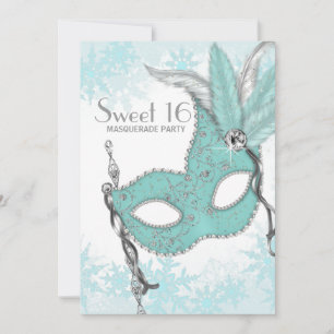 Teal Blue Snowflake Sweet 16 Masquerade Party Invitation