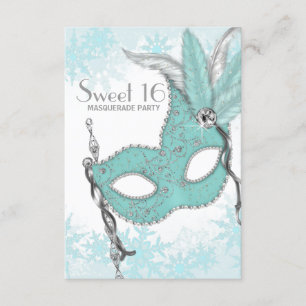 Teal Blue Snowflake Sweet 16 Masquerade Party Invitation
