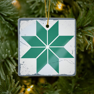 Teal Blue Snowflake Tile Board Game Distressed Ceramic Ornament