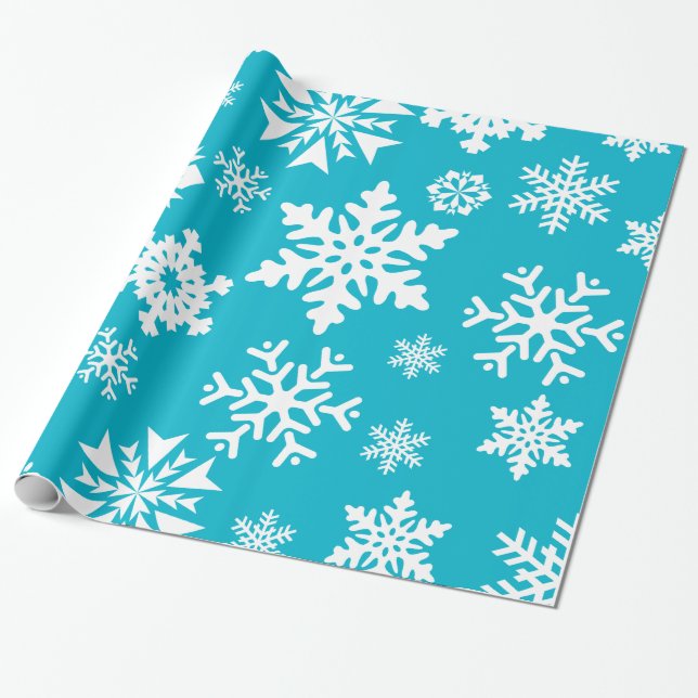 Teal Blue Snowflakes Christmas Holiday Gift Wrap (Unrolled)