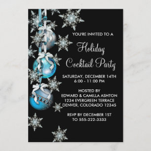 Teal Blue Snowflakes Ornaments Christmas Party Invitation