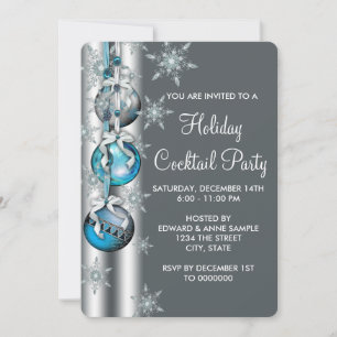 Teal Blue Snowflakes Ornaments Christmas Party Invitation