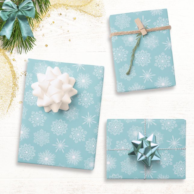 Teal Blue Snowflakes Pattern Christmas Wrapping Paper Sheet (Creator Uploaded)