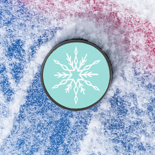 Teal Blue Snowflakes Pattern Soft Winter Frost Hockey Puck