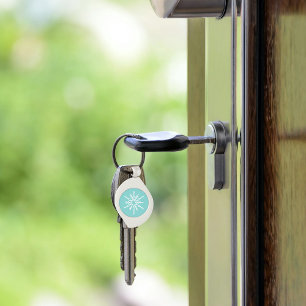 Teal Blue Snowflakes Pattern Soft Winter Frost Key Ring