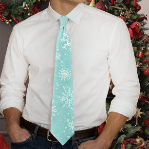 Teal Blue Snowflakes Pattern Soft Winter Frost Tie