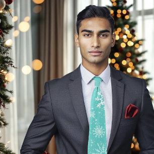Teal Blue Snowflakes Pattern Soft Winter Frost Tie