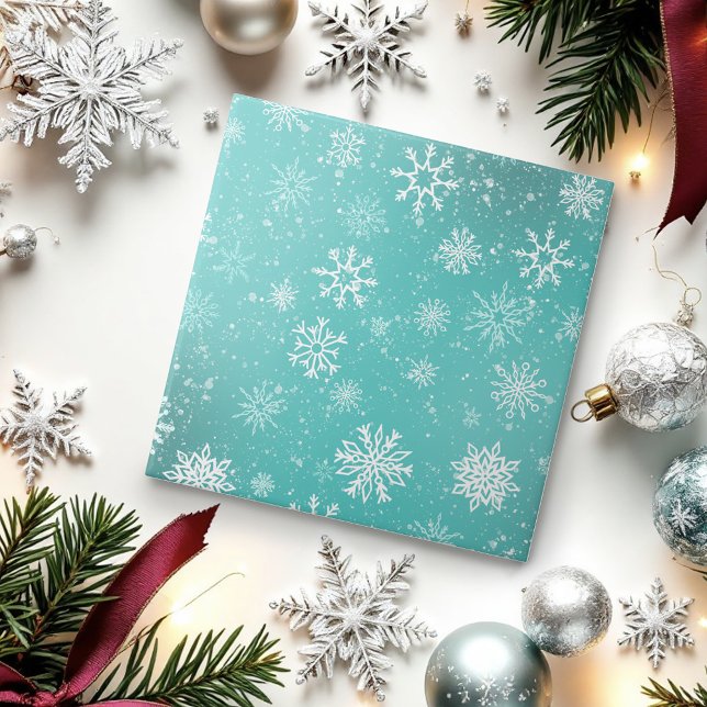 Teal Blue Snowflakes Pattern Soft Winter Frost Tile (Creator Uploaded)