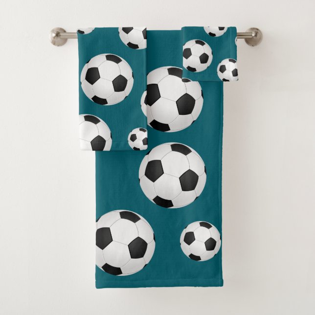 Teal Blue Soccer Ball Towel (Insitu)