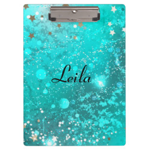 Teal Blue Sparkly Glitter Name Aqua Clipboard