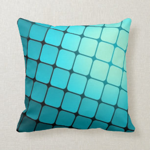 Teal Blue Square Tiles Pattern Cushion