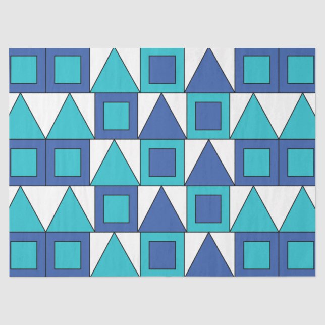 Teal Blue Square Triangle Geometric Tissue Paper (Front)