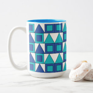 Teal Blue Square Triangle Geometric Two-Tone Coffee Mug