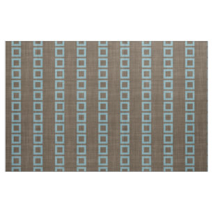 Teal Blue Squares Pattern On Dark Coffee Brown Fabric