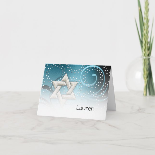 Teal Blue Star of the David and Crystals Thank You (Front)