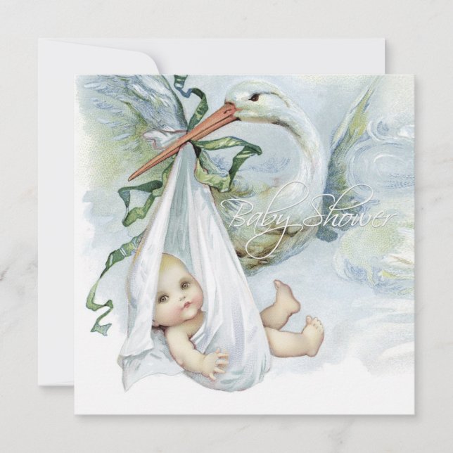 Teal Blue Stork Baby Shower Invitation (Front)