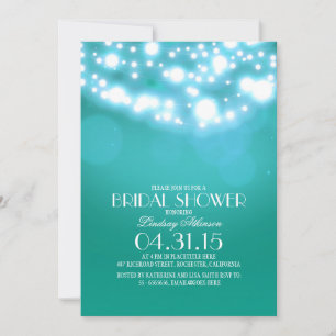 teal blue string lights vintage bridal shower invitation