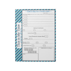 Teal/Blue Striped 5-1 Meal Tracker Notepad