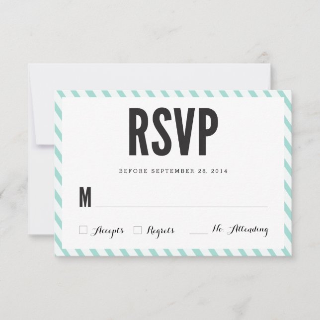 Teal Blue Stripes RSVP Response Card (Front)