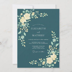 Teal Blue Stunning Botanical Wedding Invitation