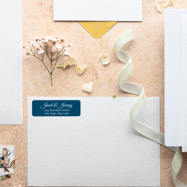 Teal Blue Stylised Names Wedding Return Address (In Situ Wedding)