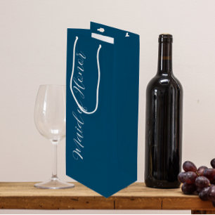 Teal Blue Stylised Script Maid of Honour Wine Gift Bag