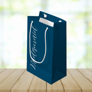 Teal Blue Stylised Script Wedding Bridesmaid Small Gift Bag