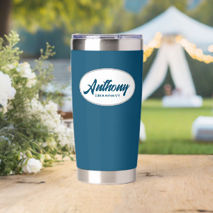 Teal Blue Stylised Wedding Groomsman Name Insulated Tumbler