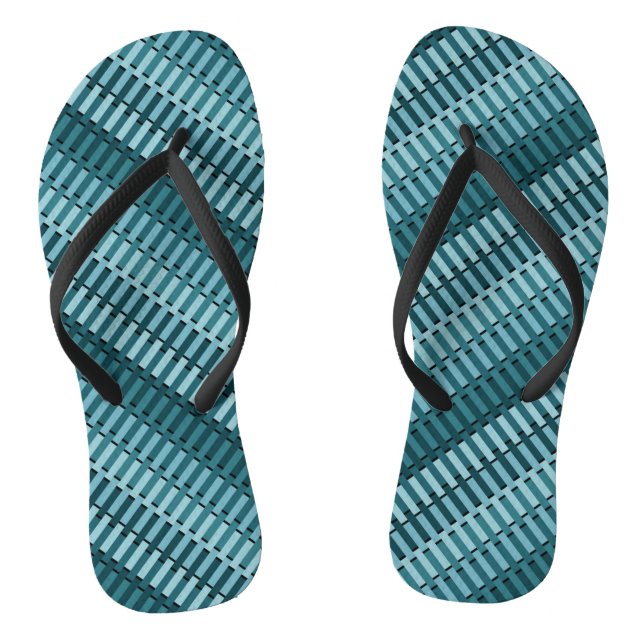 Teal Blue Stylish Modern Abstract Stripe Pattern Flip Flops (Footbed)