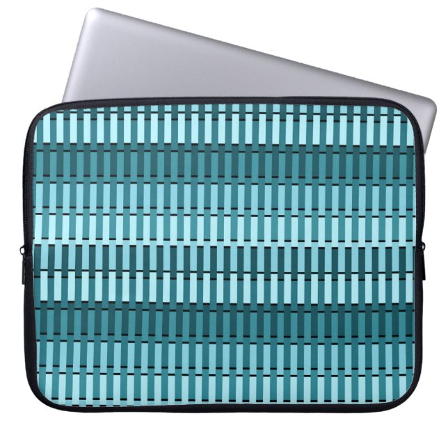 Teal Blue Stylish Modern Abstract Stripe Pattern Laptop Sleeve (Front)