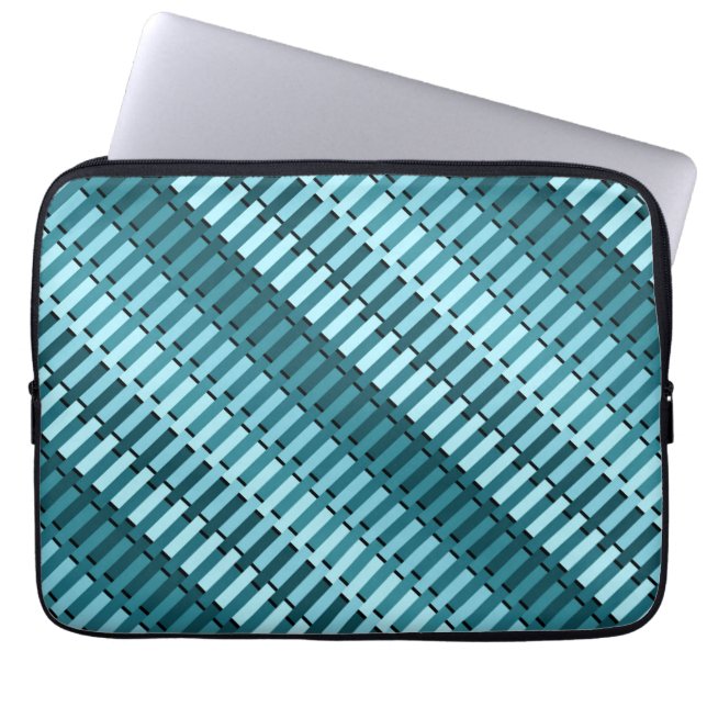 Teal Blue Stylish Modern Abstract Stripe Pattern Laptop Sleeve (Front)