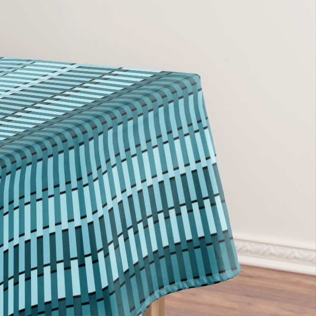 Teal Blue Stylish Modern Abstract Stripe Pattern Tablecloth (In Situ)