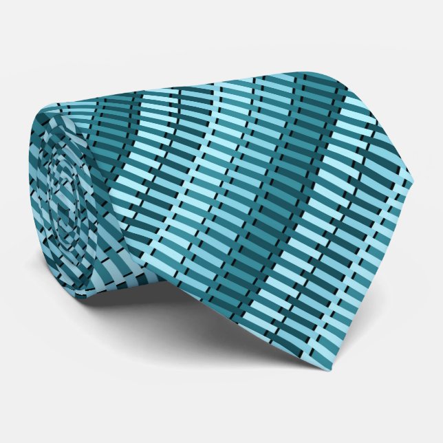 Teal Blue Stylish Modern Abstract Stripe Pattern Tie (Rolled)